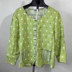 Habitat XXL Lime Green Polka Dot Button Lightweight Top 3/4 Sleeve Relaxed Fit